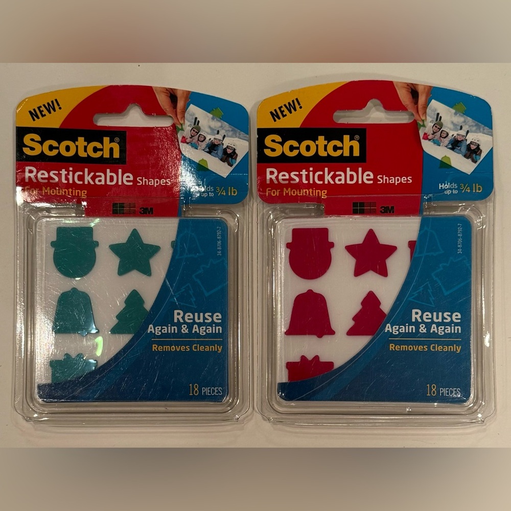 Scotch Restickable Blue & Green Shape for Mounting, Set of 2